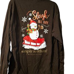 Simply Southern Sleigh all day snowman black glitter Long Sleeve T-shirt size XL